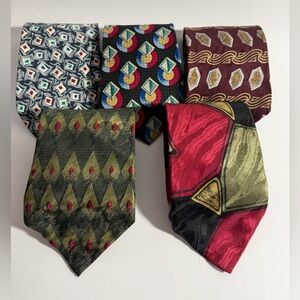 Vintage Men’s Necktie Bundle Lot of 5 Geometric 80s 90s Retro Power Ties